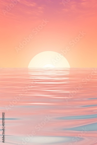 Surreal minimalist vertical banner with a serene pink and blue palette featuring a calm ocean and a large sun against a gradient sky  perfect for meditation and relaxation themes  Calm  ocean  sun  