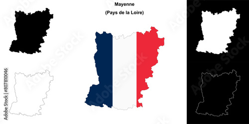 Mayenne department outline map set