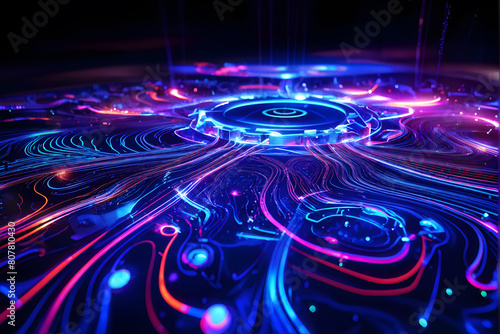 Futuristic neon swirls, suitable for tech-themed visuals, presentations, or modern art collections
