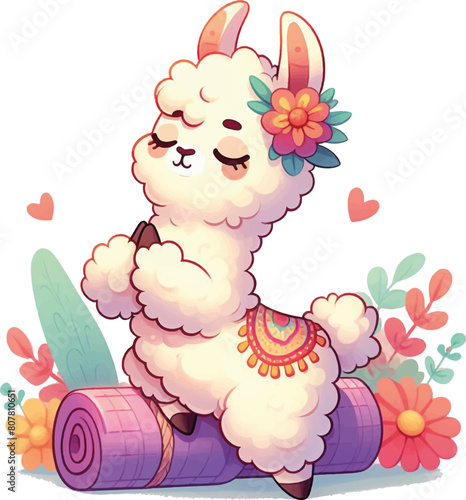 cute watercolor illustration of alpaca doung yoga