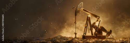 Oil Gas Pump Jack Silhouette Against Fiery Sunset Sky