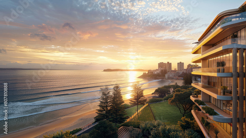 Luxury beachfront apartments overlooking a scenic sunset