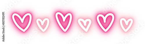 Neon pink glowing hearts , cute hearts on transparent background