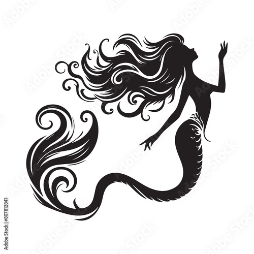 Mermaid silhouette. Girl with a fishtail Vector illustration