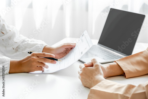 Business office executives interview job applicants employee in the meeting room