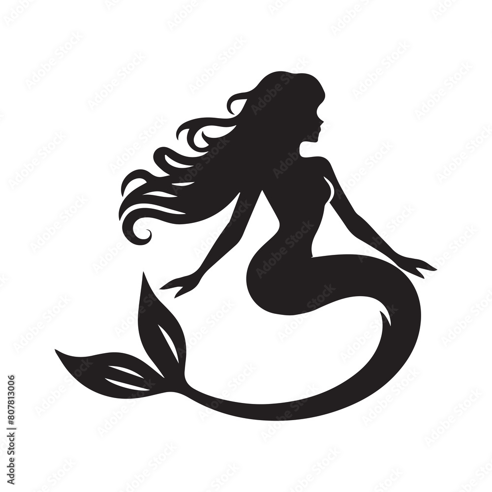 mermaid silhouette collection isolated vector