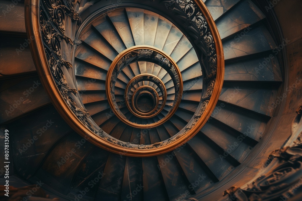 AI generated illustration of a spiral staircase leading upwards in a unique design