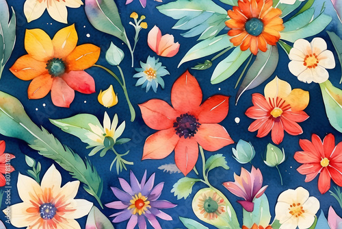A seamless pattern of watercolor floral kaleidoscope. © Pram