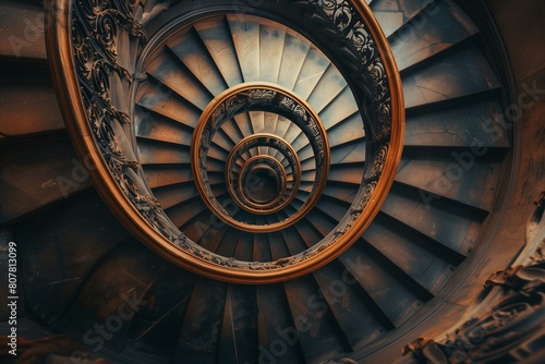 AI generated illustration of a spiral staircase leading upwards in a unique design