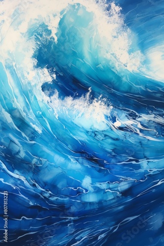 Dynamic ocean wave illustration capturing the power and beauty of a swirling blue surf with frothy whitecaps  Concept  ocean wave  marine art  dynamic water  natural beauty  powerful surf