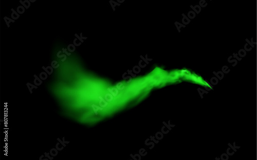 Magic smoke or green fog or cloud wave, vector special realistic effect mist or smog beam on black, powder steam spray