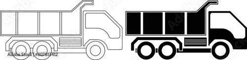 side view Dump truck icon set