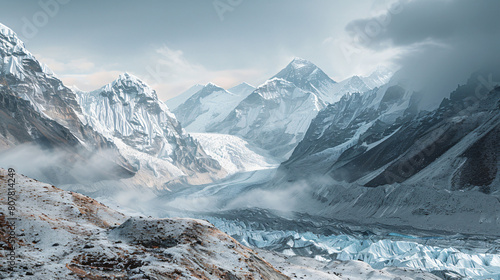 Khumbu glacier in Everest snow mountains