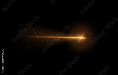 Vector image flight of a star with a tail of stardust in a black sky.