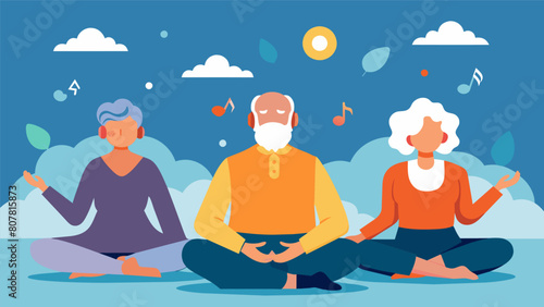 The air is filled with the sounds of relaxation music as the seniors take a few moments at the end of their session to meditate and reflect.. Vector illustration