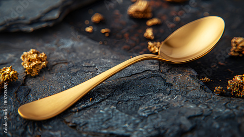 Solid Gold Spoon on Dark Background ,
Elegant Golden Spoon With Handle A luxurious golden spoon with an intricately designed handle rests elegantly The spoon glimmers with a rich golden hue On PNG 