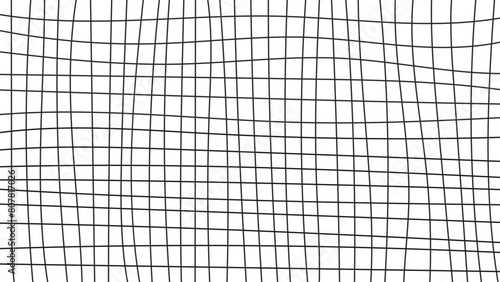 Black and white line grid background. Hand drawn distorted checkered texture. Vector illustration. Template border frame for social media post. 1920x1080 ratio