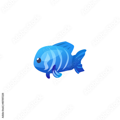 Vector isolated illustration of blue fish for games and applications.