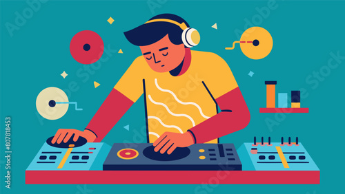 Each track chosen by the DJ has been carefully curated resulting in a perfectly flowing set that keeps the energy high. Vector illustration