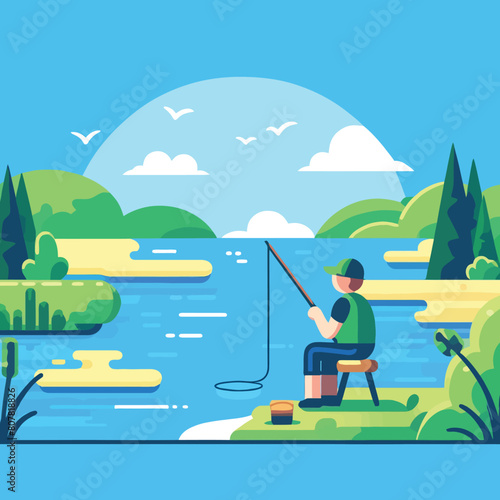illustration of a person fishing in a river