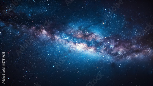 Starry sky, clear Milky Way, magical atmosphere. Deep space nebula with stars and cosmic clouds in blue tones