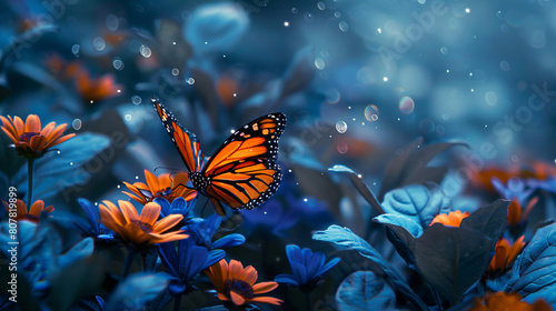 Monarch orange butterfly and bright summer flower © naeem