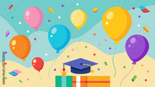 Colorful balloons and confetti filled the air providing a backdrop for the passionate calls for education reform.. Vector illustration