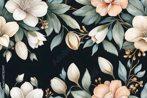 A seamless pattern of vintage watercolor winter florals.