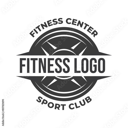 Vector weight plate barbell logo template.
