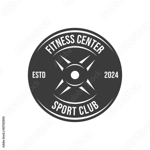 Vector weight plate barbell logo template.