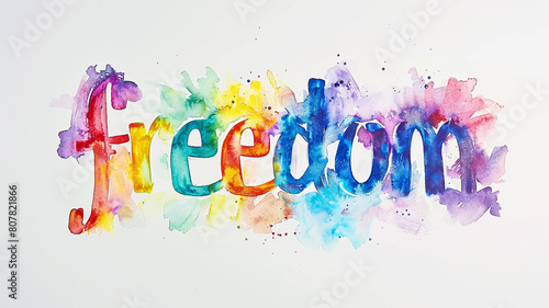 Freedom, an abstract concept in bright multicolored watercolor paints in grunge style on a white background © kichigin19