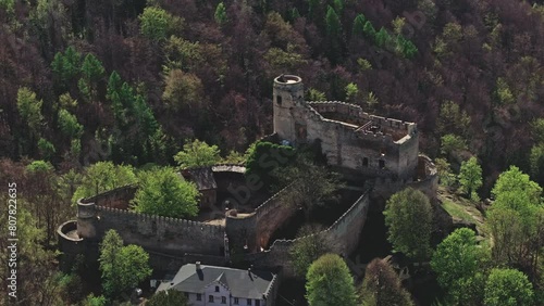 Drone footage captures medieval Chojnik Castle, Poland. photo