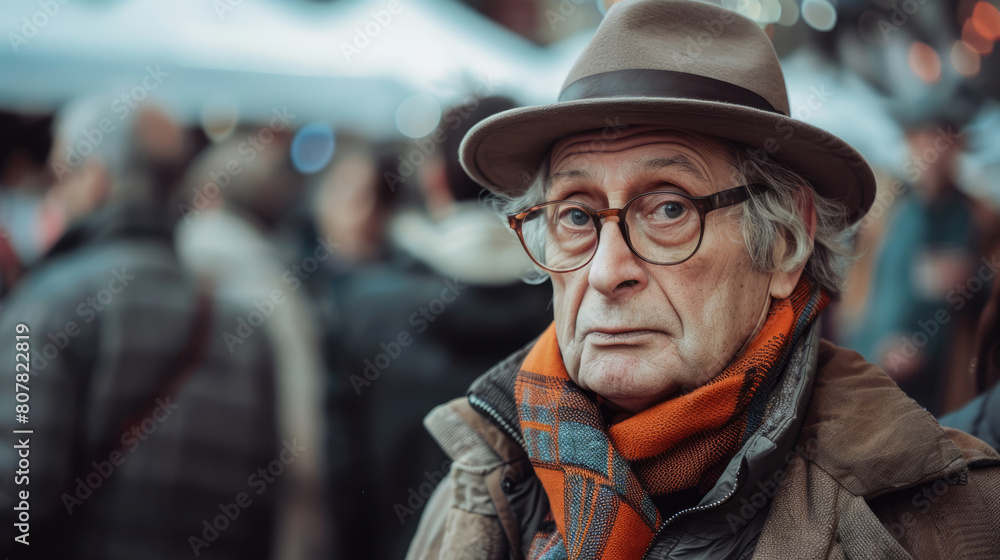 An adult man against the backdrop of a city street. Street musician or artist An adult man against the backdrop of a city street. Street musician or artist