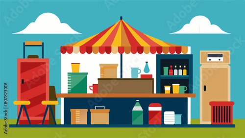 The upcycled container market stalls provide a diverse selection of goods from repurposed electronics to upcycled furniture catering to all different. Vector illustration