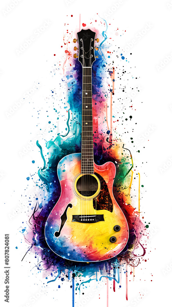 Abstract Watercolor splash a digital painting of a guitar World Music Day with vector illustration