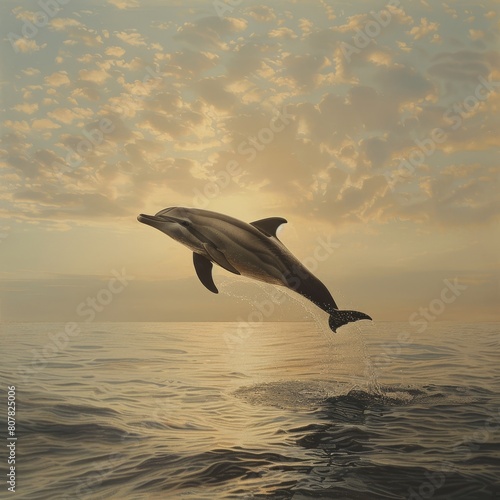 Spinner Dolphin emerges in hyperrealistic detail against a pale sky, capturing both modern artistry and mystical allure.