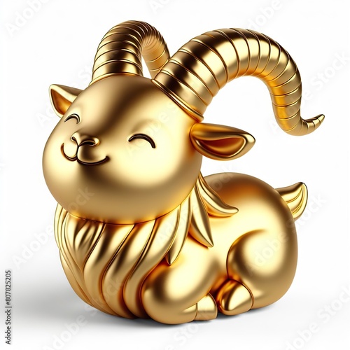 a 3d gold goat with happy face, white background