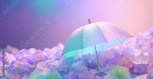 梅雨のイメージ　傘と紫陽花と雨 photo