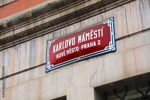 Karlovo Namesti square sign in Prague photo