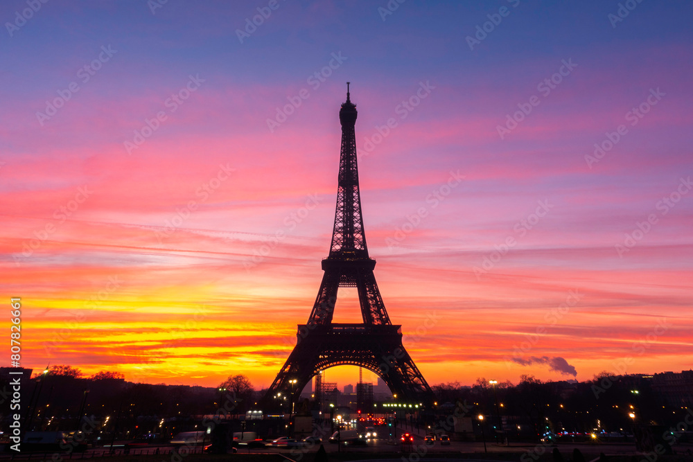 Naklejka premium Beautiful view of famous Eiffel Tower in Paris, France. Paris Best Destinations in Europe.