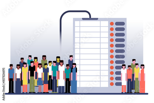 People standing along with Electronic voting machine. Concept of election in India