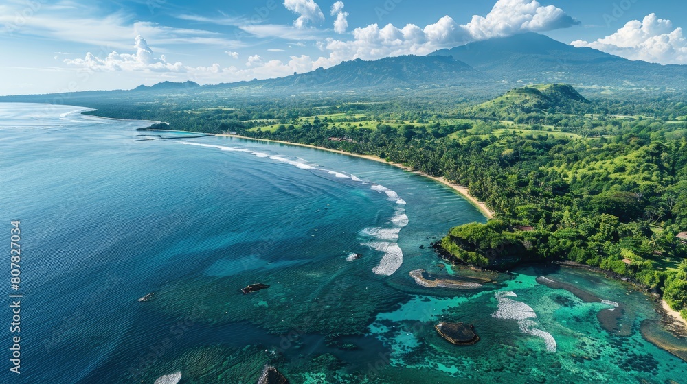 Aerial view of beach and sea in Bali, Indonesia