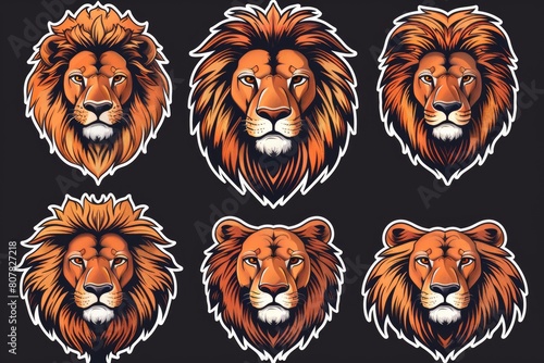 Lion stickers isolated on black background