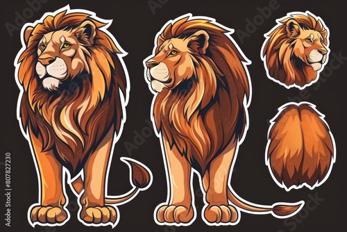 Lion stickers isolated on black background