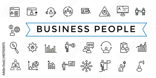Business people, human resources, office management line icon set. Outline icons pack. Icon collection. Editable vector icon and illustration.