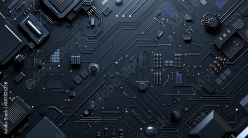 Electronic circuit board. Template background aesthetic black chip set on circuit board in futuristic concept technology. AI Generative photo