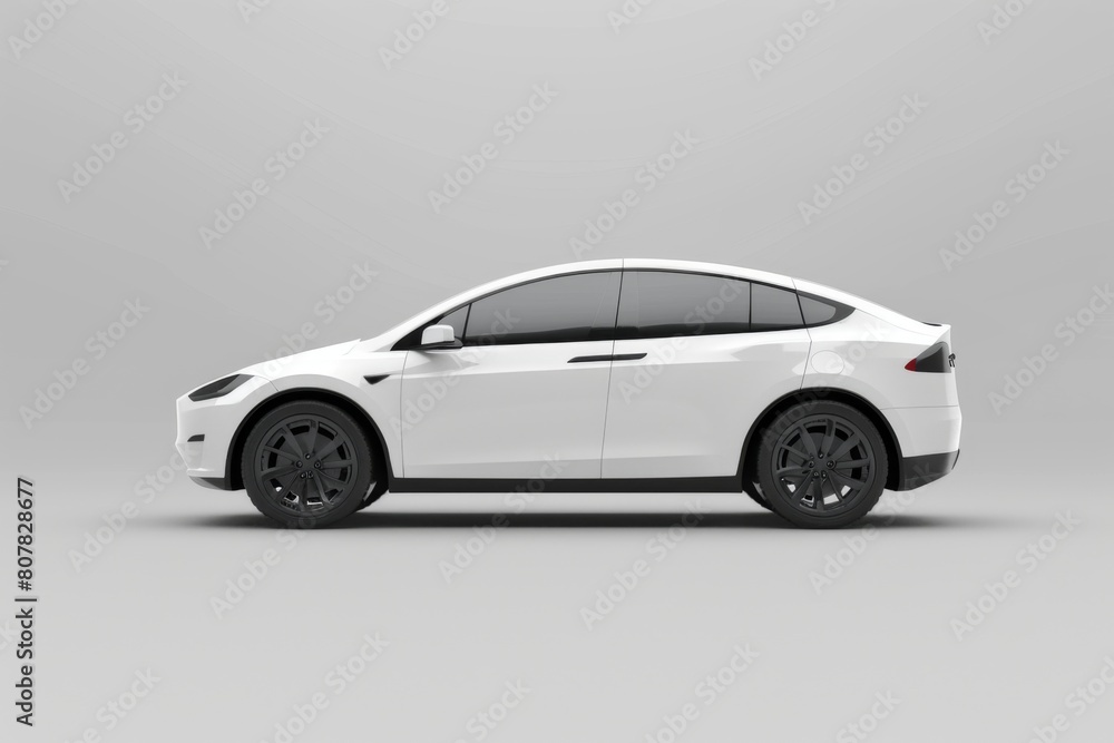 Fototapeta premium White car on grey background 