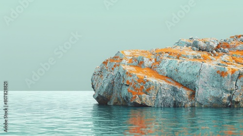 Majestic Roc emerges from the water in hyperrealistic detail against a bleached sky. Mysterious and surreal in teal and tangerine.
