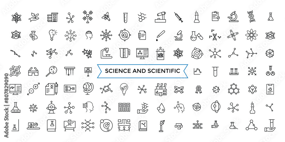 Fototapeta premium Science and scientific activity icon set. minimal line web icon set. Outline icons pack. Icon collection. Editable vector icon and illustration.