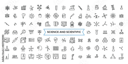 Science and scientific activity icon set. minimal line web icon set. Outline icons pack. Icon collection. Editable vector icon and illustration. photo